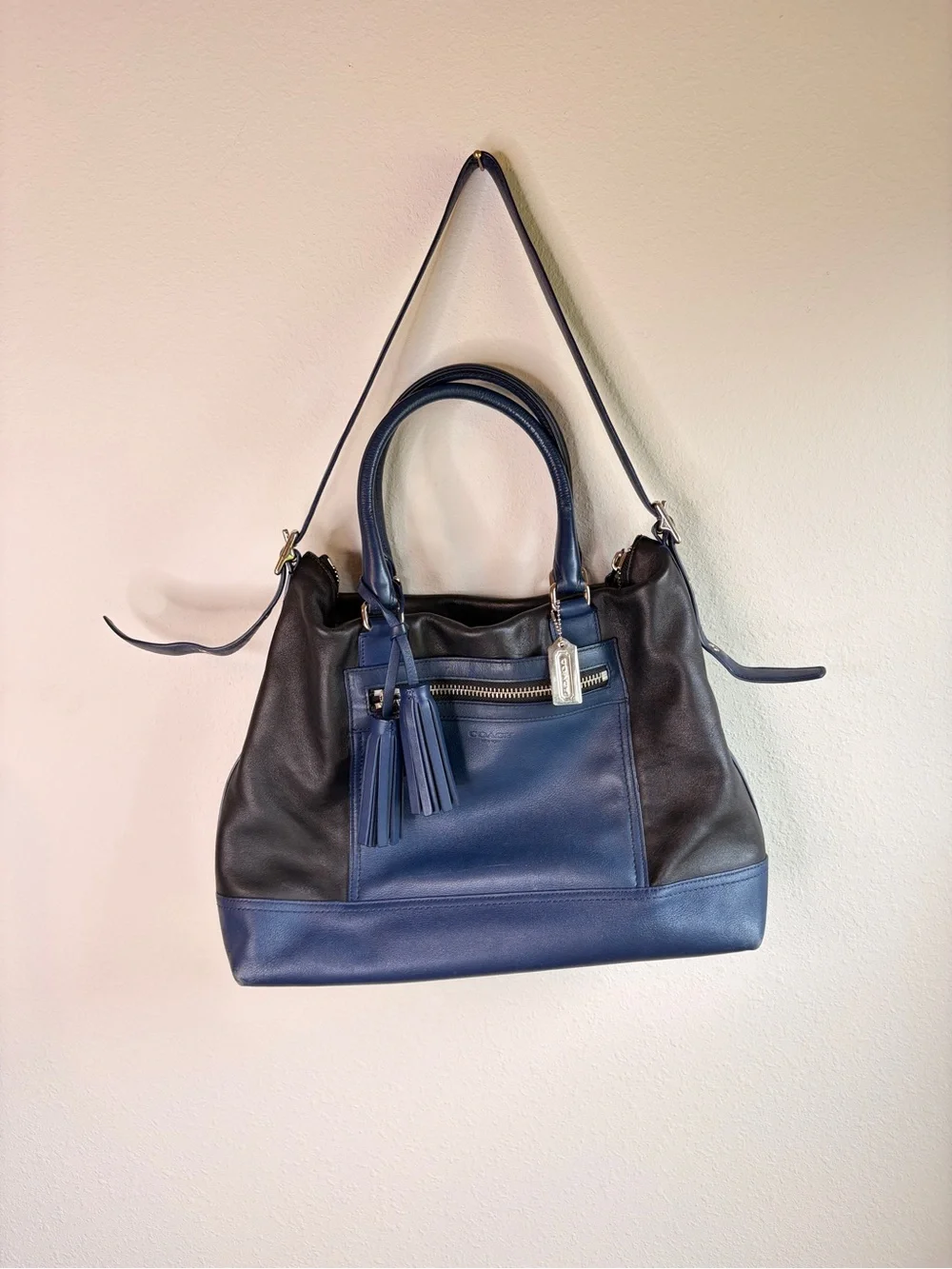 Coach Two-Tone Black and‎ Navy Leather Shoulder Bag